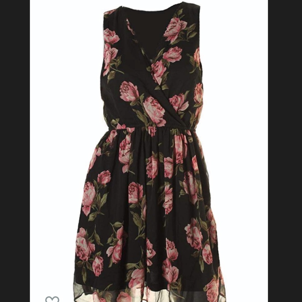 Maison Jules Black Pink Floral Surplice Dress